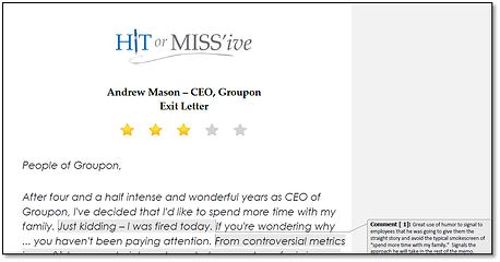 Hit or Miss'ive, the grossman group, andrew mason fired, groupon, david grossman, ceo critique